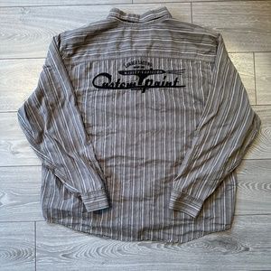 Harley-Davidson Embroidered Logo Striped Button-Down Dress Shirt